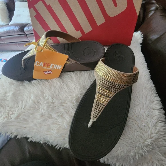 Fitflop Shoes Fitflop Brown And Golsandals With Woven Strap